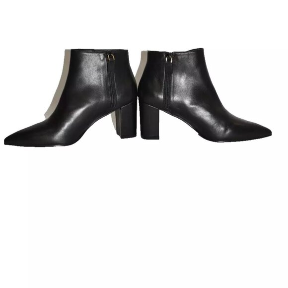 $550 STUART WEITZMAN LINSI BOOTIE POINTED LEATHER BLOCK HEEL BLACK 8.5 (PB19) - Picture 4 of 10